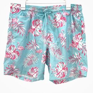 NWT Free Planet Men's Swim Trunks XL Blue & Pink Flamingo & Tropical Leaf  Beach